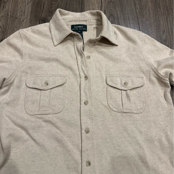 Lauren Ralph Lauren Size M Natural Oatmeal Linen Cotton Shirt Dress Button Knee - Picture 2 of 10